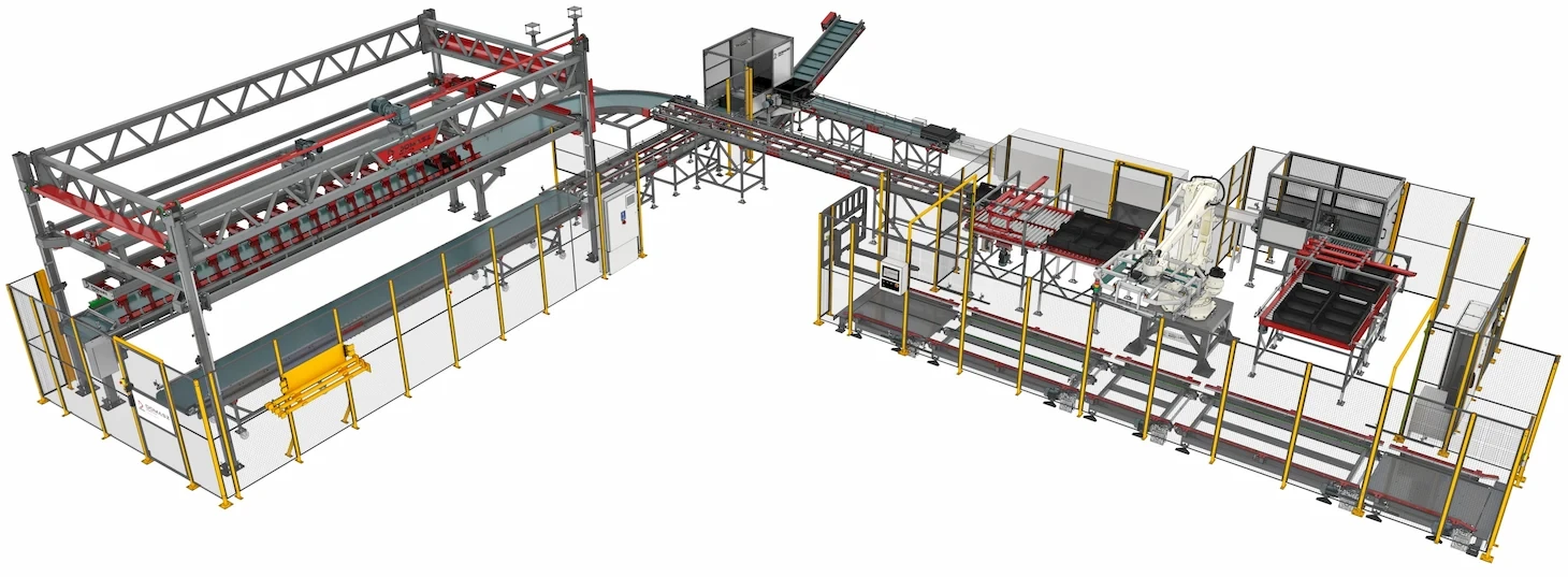 Zautomatyzowana linia technologiczna do obsługi szklarni.