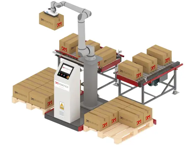 Zrobotyzowana paletyzacja produktów w przemyśle.
