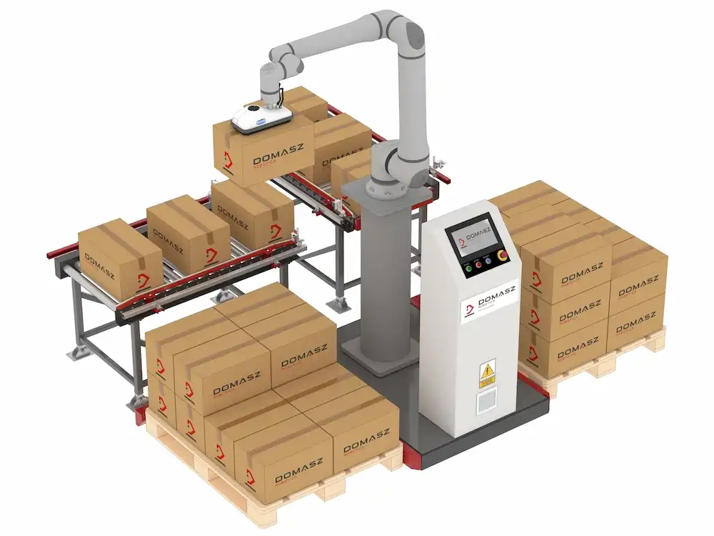Cobot (robot współpracujący) w procesie paletyzacji.