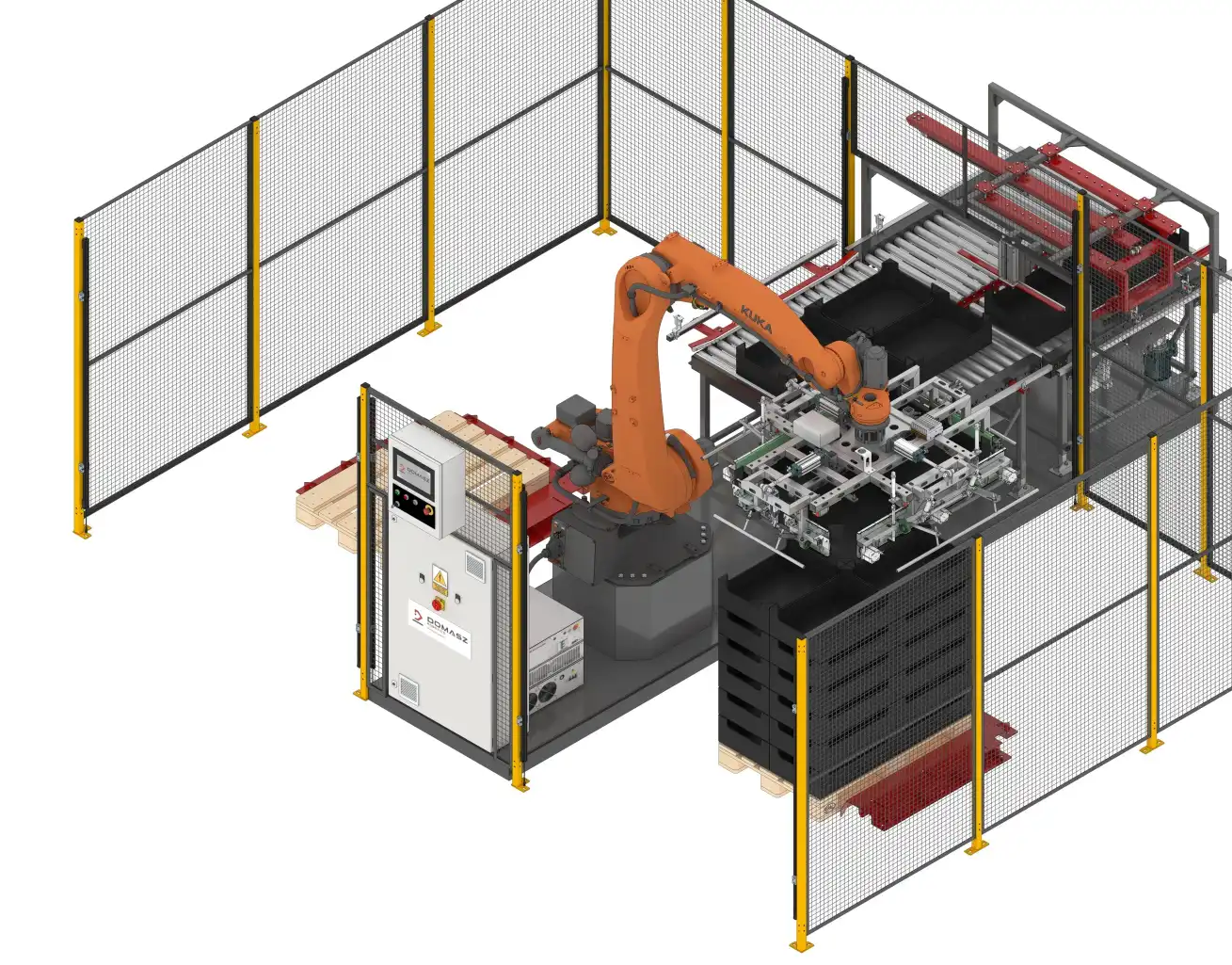 Render paletyzatora do kartonów - wizualizacja 3D.