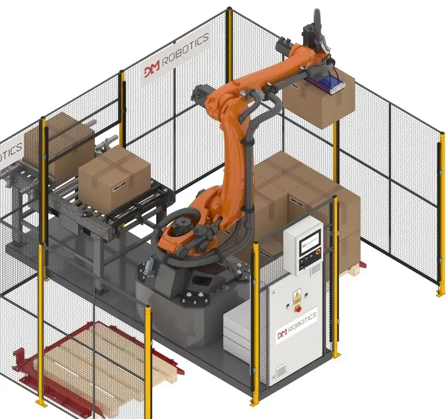 Pojedynczy paletyzator do kartonów od DM Robotics.