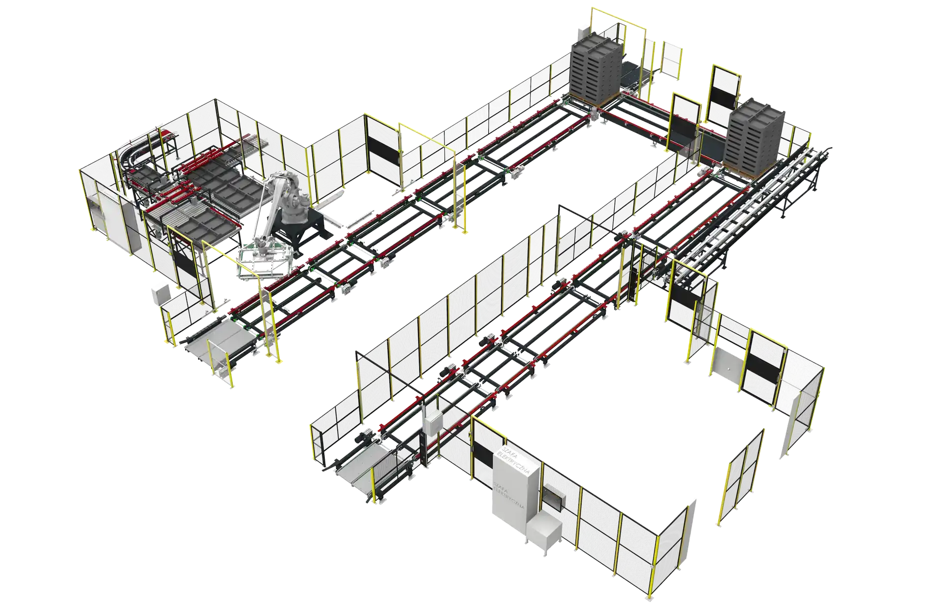 Automatyczne skrzyżowania palet w transporcie wewnątrzzakładowym.