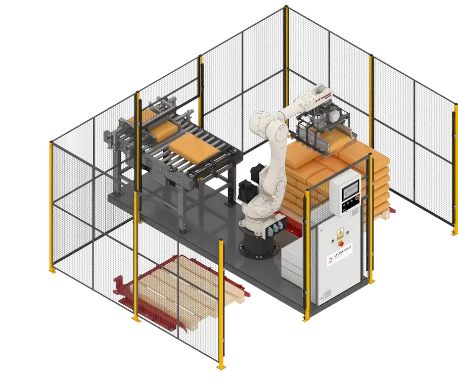 Automatyczny paletyzator do worków z produktami sypkimi.