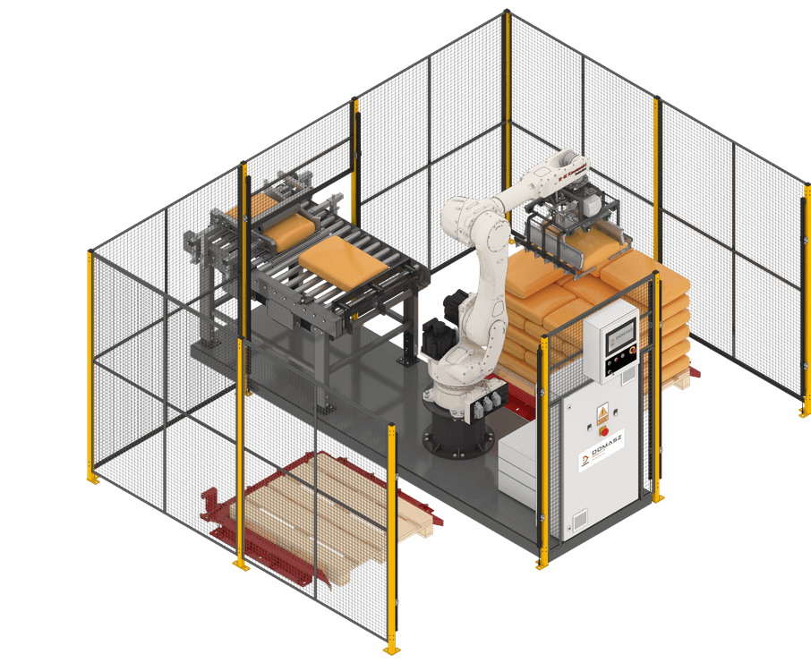 Automatyczny paletyzator do worków z produktami sypkimi.