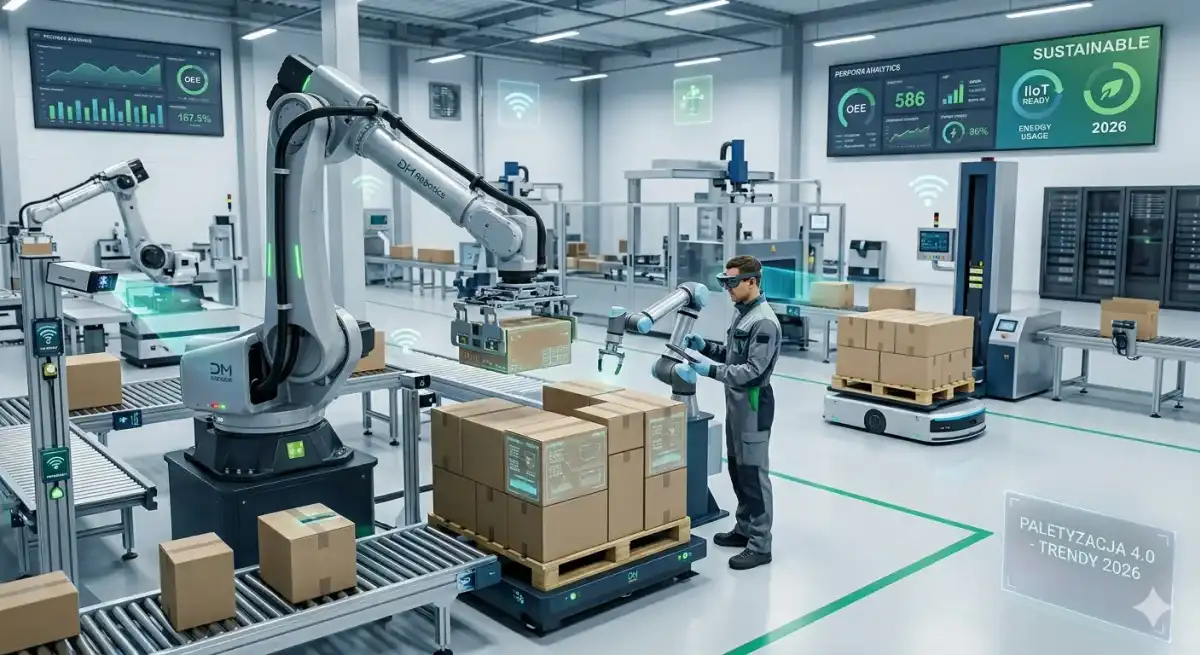 Nowoczesne roboty i coboty paletyzujące pracujące na linii pakującej w 2026 roku