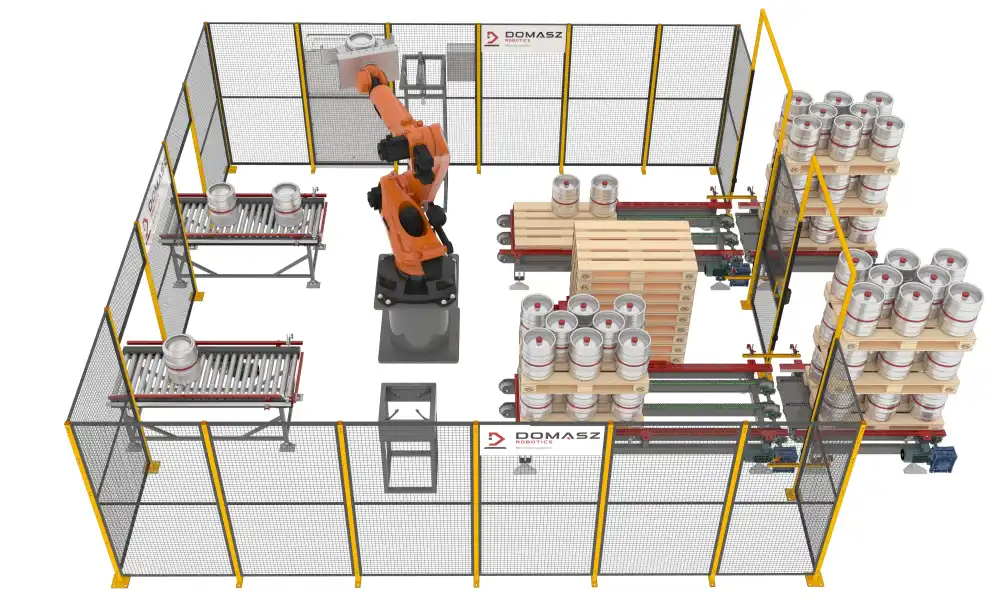 System do paletyzacji i depaletyzacji beczek (kegów).