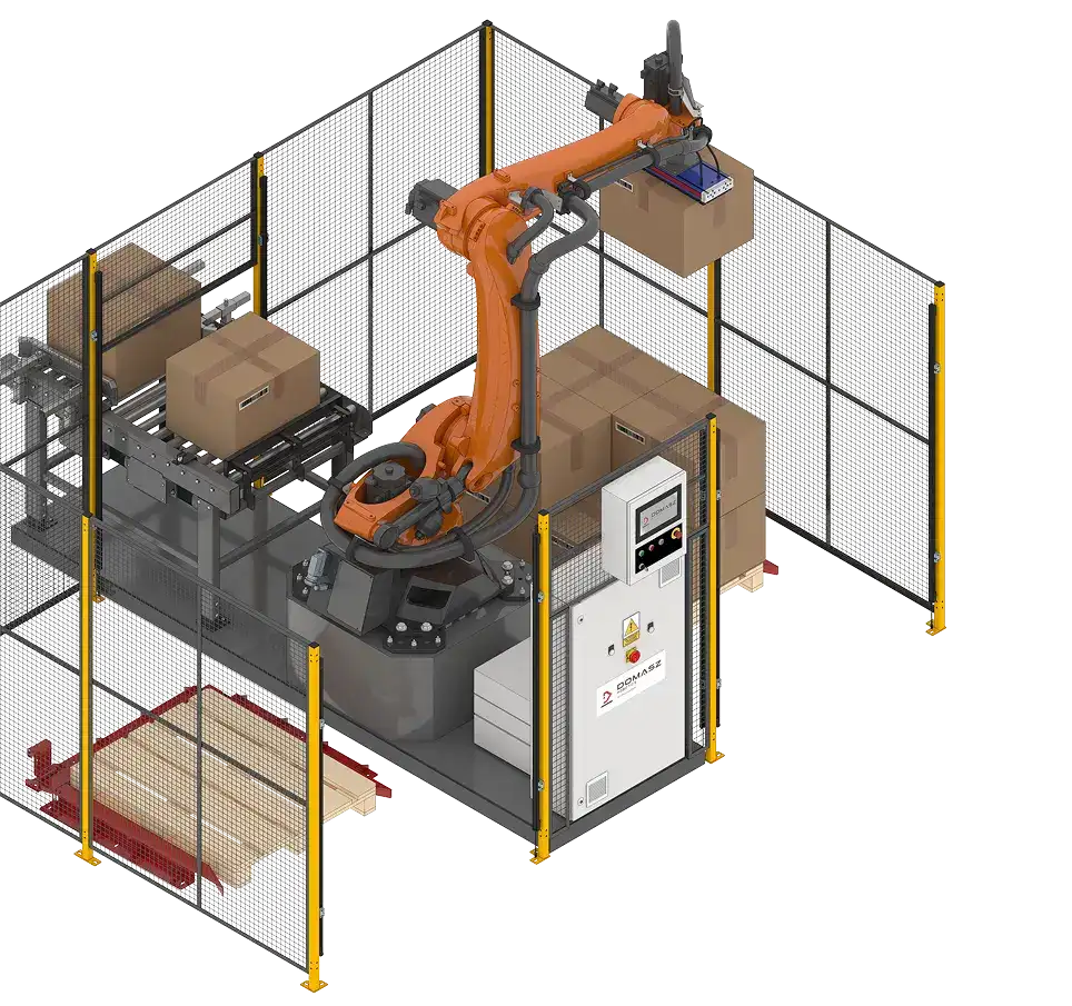 Pojedynczy paletyzator do kartonów od DM Robotics.