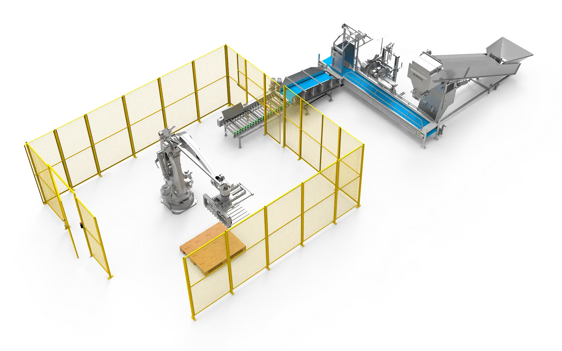 Zrobotyzowane stanowisko do paletyzacji materiałów sypkich - wydajny paletyzator worków.