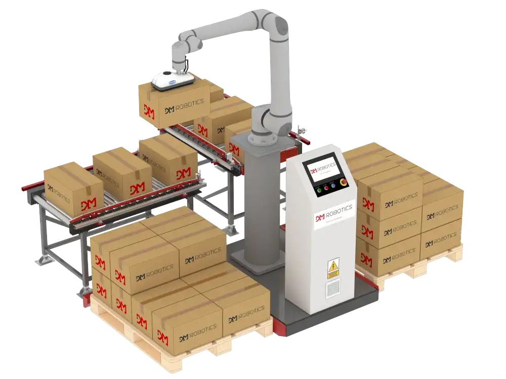 Cobot (robot współpracujący) w procesie paletyzacji.