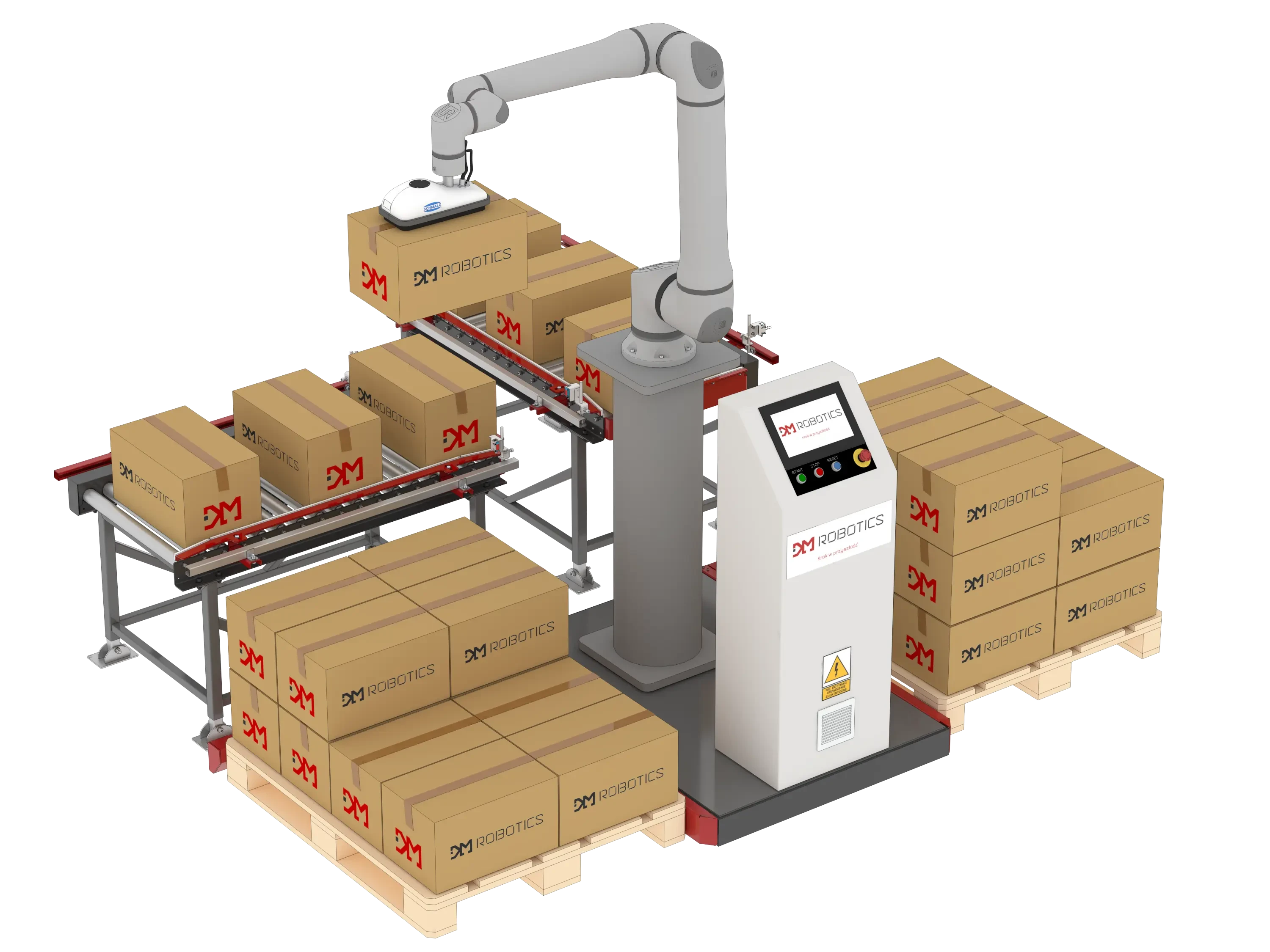 Cobot (robot współpracujący) w procesie paletyzacji.