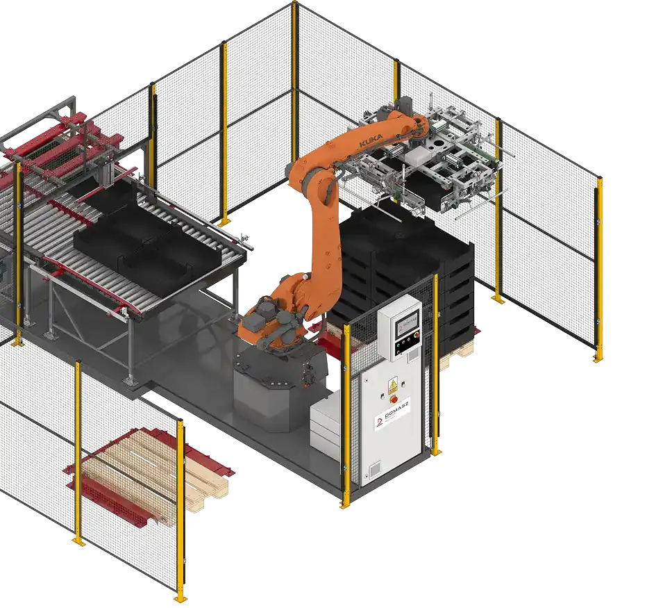 Pojedynczy paletyzator do skrzynek i kartonów.